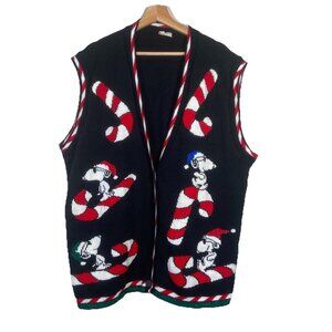 Vtg 80s Snoopy and Friends Cardigan Sweater Womens XL Christmas Made in USA